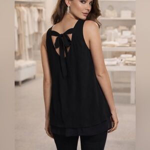 Jodifl Black Double Layer Chiffon Tank Tie Back V-Neck Boutique Top L